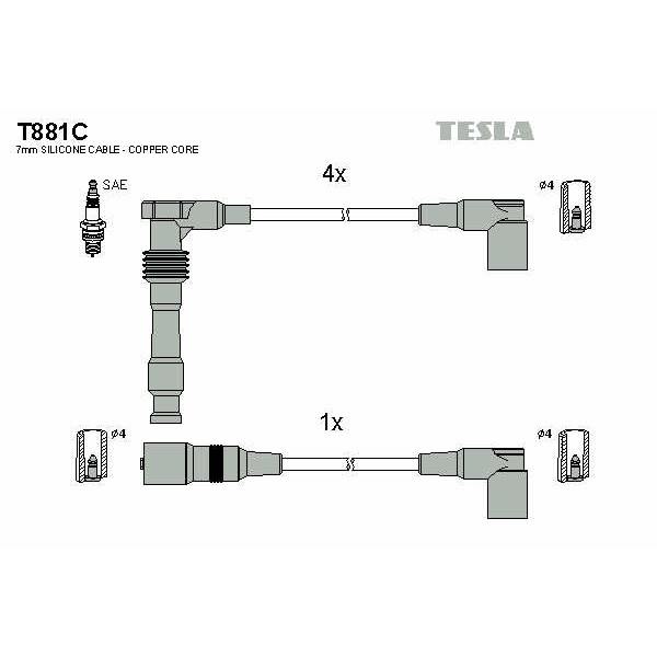 Слика на Кабли за свеќици - комплет сет кабли TESLA Original T881C