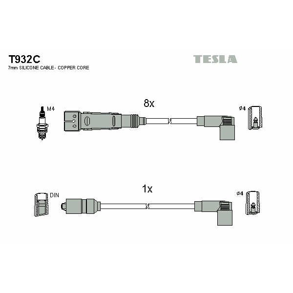 Слика на кабли за свеќици - комплет сет кабли TESLA Original T932C за Mercedes-Benz S-class (w126) 500 SE,SEL (126.036) - 241 коњи бензин