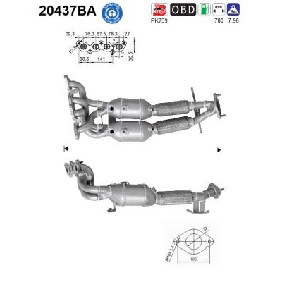 Слика на катализатор AS 20437BA за Ford Mondeo 4 1.6 Ti - 110 коњи бензин