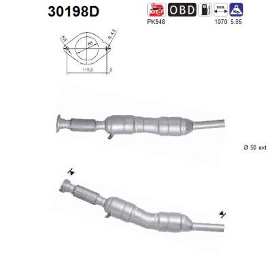 Слика на катализатор AS 30198D за Renault Megane 3 Hatchback 1.9 dCi (BZ0N, BZ0J) - 131 коњи дизел