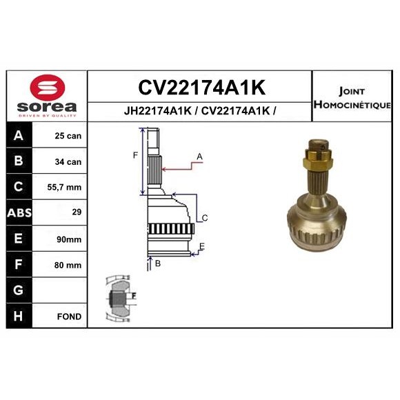 Слика на Комплет зглоб на погонско вратило EAI CV22174A1K за Citroen Xsara Break N2 1.9 TD - 90 коњи дизел