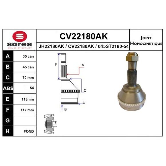 Слика на Комплет зглоб на погонско вратило EAI CV22180AK за Citroen Jumper BUS 230P 2.0  4x4 - 109 коњи бензин