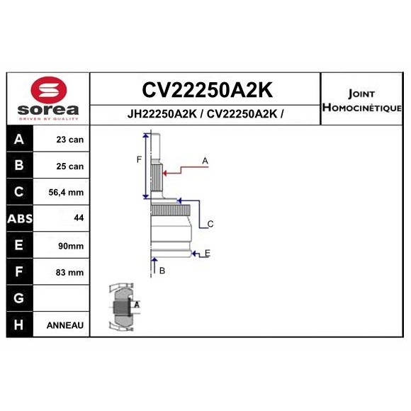 Слика на Комплет зглоб на погонско вратило EAI CV22250A2K за Renault Laguna (B56,556) 2.0 (B56C/H/N) - 113 коњи бензин