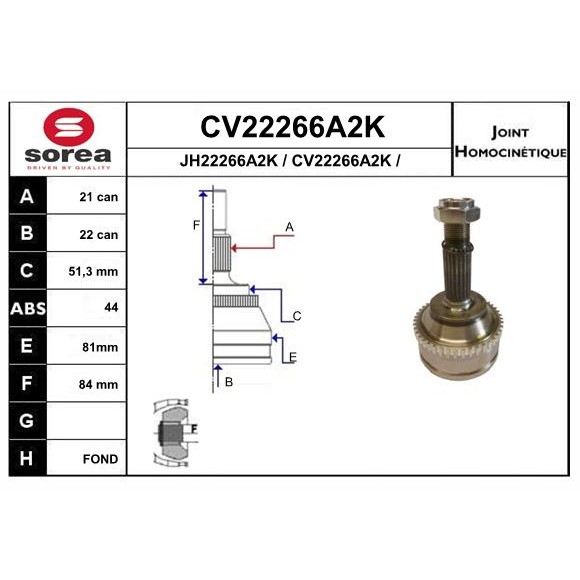 Слика на Комплет зглоб на погонско вратило EAI CV22266A2K