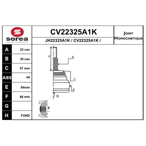 Слика на Комплет зглоб на погонско вратило EAI CV22325A1K за Renault Clio 2 1.5 dCi (B/C2J) - 68 коњи дизел