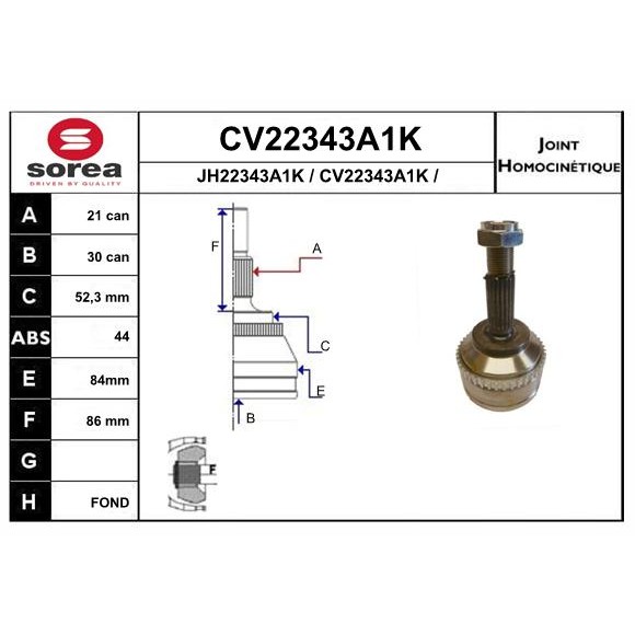 Слика на Комплет зглоб на погонско вратило EAI CV22343A1K за Renault Clio 2 1.4 (B/CB0C) - 75 коњи бензин