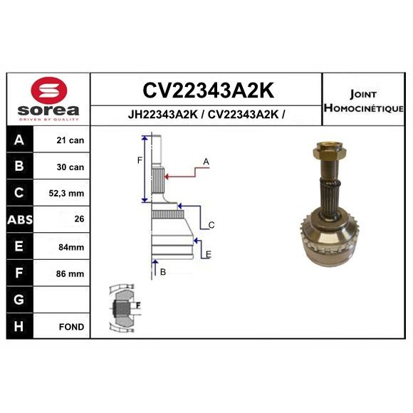 Слика на Комплет зглоб на погонско вратило EAI CV22343A2K за Renault Clio 2 1.4 (B/CB0C) - 75 коњи бензин