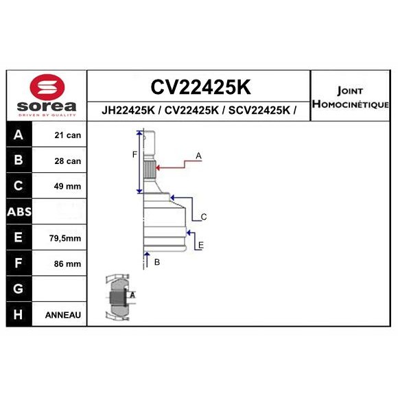 Слика на Комплет зглоб на погонско вратило EAI CV22425K