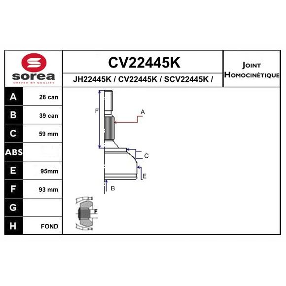 Слика на Комплет зглоб на погонско вратило EAI CV22445K за Citroen Jumpy BOX 2.0 HDi 95 - 98 коњи дизел