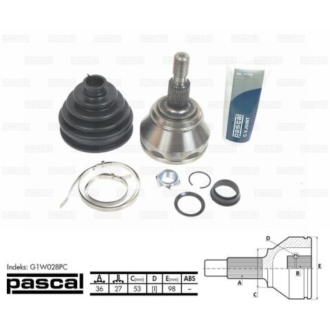 Слика на Комплет зглоб на погонско вратило PASCAL G1W028PC за VW Jetta 4 (1J2) 2.8 V6 4motion - 204 коњи бензин