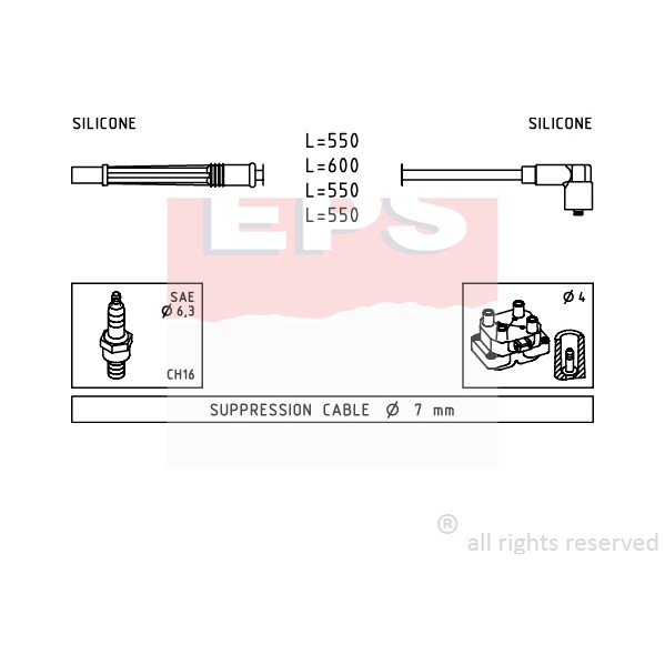 Слика на комплет кабли за свеќици EPS Made in Italy - OE Equivalent 1.499.246 за Nissan Kubistar Box 1.2 16V - 75 коњи бензин