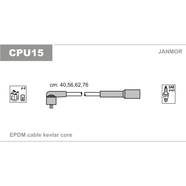 Слика на комплет кабли за свеќици JANMOR CPU15 за Lancia Zeta (220) 2.0 16V (220AL5) - 132 коњи бензин