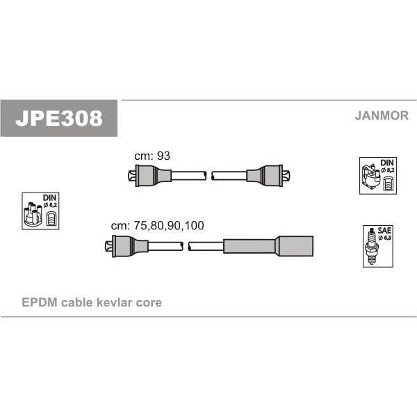 Слика на комплет кабли за свеќици JANMOR JPE308 за Nissan Pick up (720) 1.8 - 80 коњи бензин