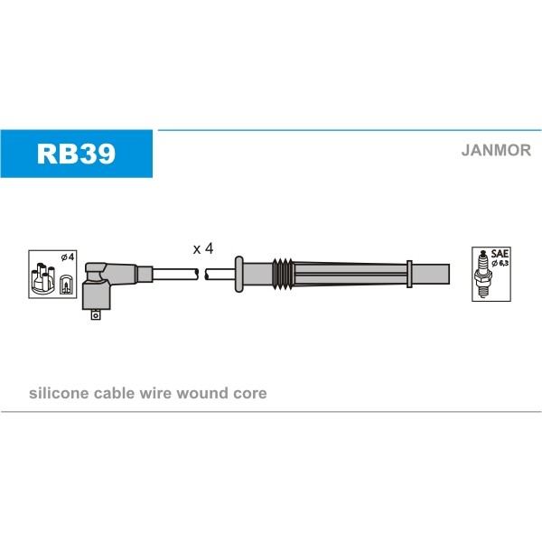 Слика на комплет кабли за свеќици JANMOR RB39 за Renault Kangoo Express (FC0-1) 1.2 16V (FC05) - 75 коњи бензин