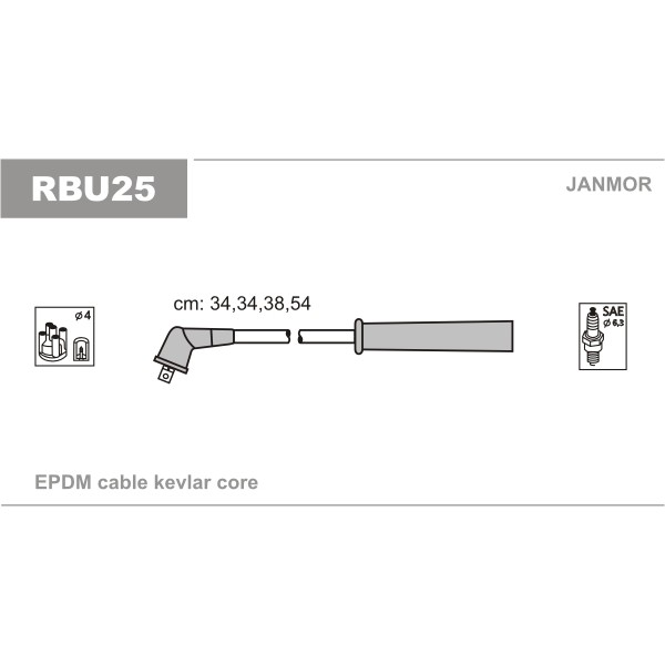 Слика на комплет кабли за свеќици JANMOR RBU25 за Renault Clio 2 1.4 (B/CB0C) - 75 коњи бензин