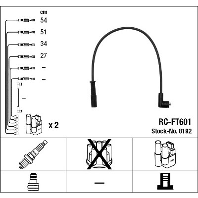 Слика на комплет кабли за свеќици NGK 8192 за Fiat Panda VAN 141 1.1 - 50 коњи бензин