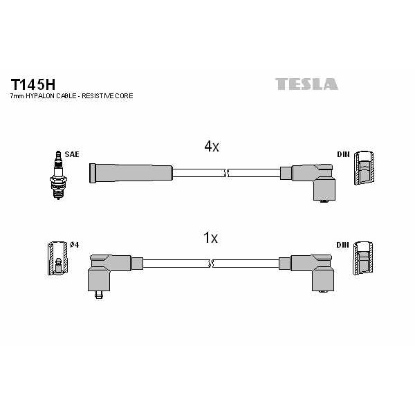 Слика на комплет кабли за свеќици TESLA T145H за Skoda Favorit Forman (785) 1.3 (136) - 61 коњи бензин