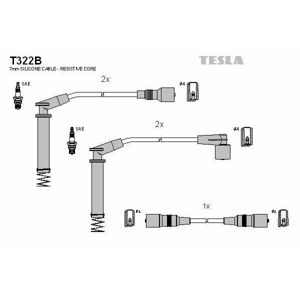 Слика на комплет кабли за свеќици TESLA T322B за Opel Omega A 1.8 S - 90 коњи бензин