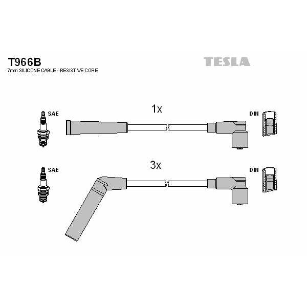 Слика на комплет кабли за свеќици TESLA T966B за Toyota Corolla Liftback (E8) 1.3 - 82 коњи бензин