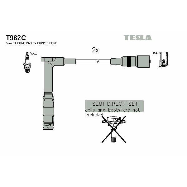 Слика на комплет кабли за свеќици TESLA Original T982C за VW LT 28-35 2 Bus (2DM) 2.3 - 143 коњи бензин