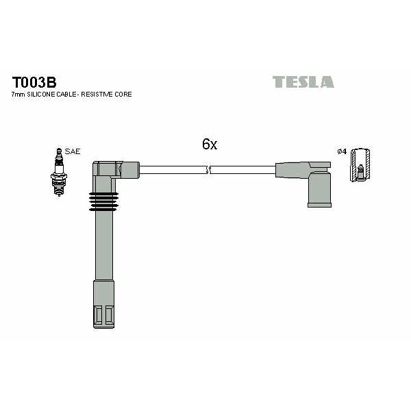 Слика на комплет кабли за свеќици TESLA alternative T003B за Audi A6 Sedan (4B, C5) 2.8 - 180 коњи бензин