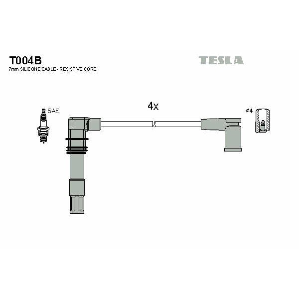 Слика на комплет кабли за свеќици TESLA alternative T004B за VW Jetta 4 Estate (1J6) 1.6 16V - 105 коњи бензин