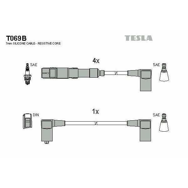 Слика на комплет кабли за свеќици TESLA alternative T069B за Mercedes E-class (w124) 230 E (124.023) - 132 коњи бензин