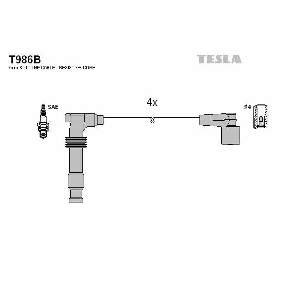 Слика на комплет кабли за свеќици TESLA alternative T986B за Opel Calibra A 2.0 i 16V 4x4 - 136 коњи бензин