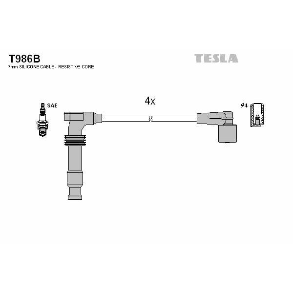 Слика на комплет кабли за свеќици TESLA alternative T986B за Opel Calibra A 2.0 i 16V - 136 коњи бензин