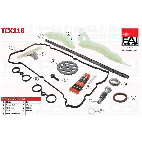 Слика на комплет погонски ланец FAI AutoParts TCK118 за Citroen C4 LC Hatchback 1.6 THP 150 - 150 коњи бензин