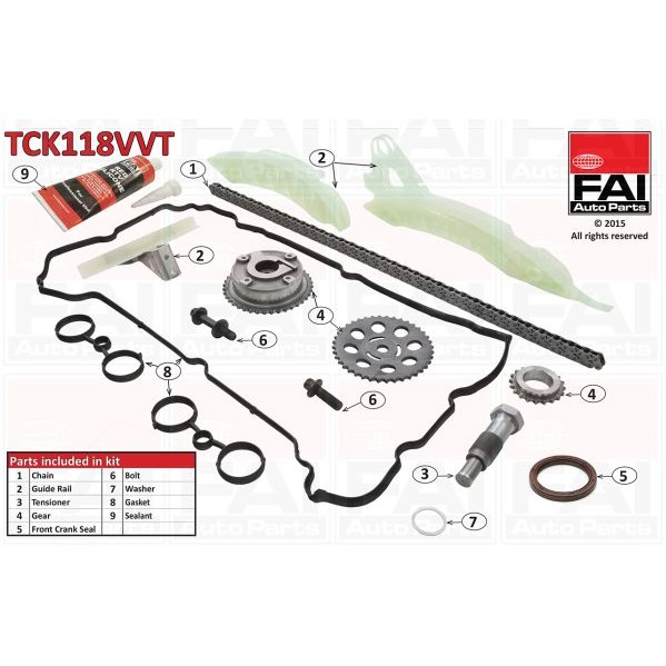 Слика на комплет погонски ланец FAI AutoParts TCK118VVT за Citroen C4 LC Hatchback 1.6 THP 150 - 150 коњи бензин