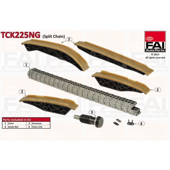 Слика на комплет погонски ланец FAI AutoParts TCK225NG за Mercedes CLK (c208) 55 AMG (208.374) - 347 коњи бензин