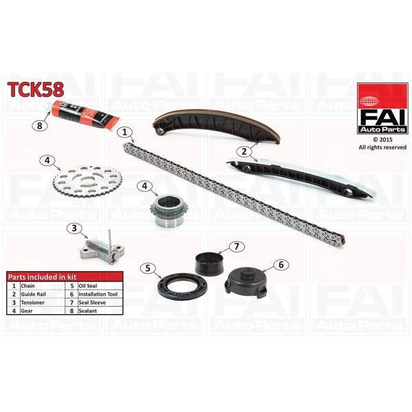 Слика на комплет погонски ланец FAI AutoParts TCK58 за Renault Laguna 3 (BT0-1) 2.0 dCi GT (BT1E, BT1N) - 178 коњи дизел