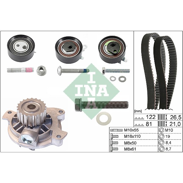 Слика на Комплет ребрест ремен + водна пумпа INA 530 0484 30 за VW Transporter T4 Box 2.5 TDI Syncro - 102 коњи дизел