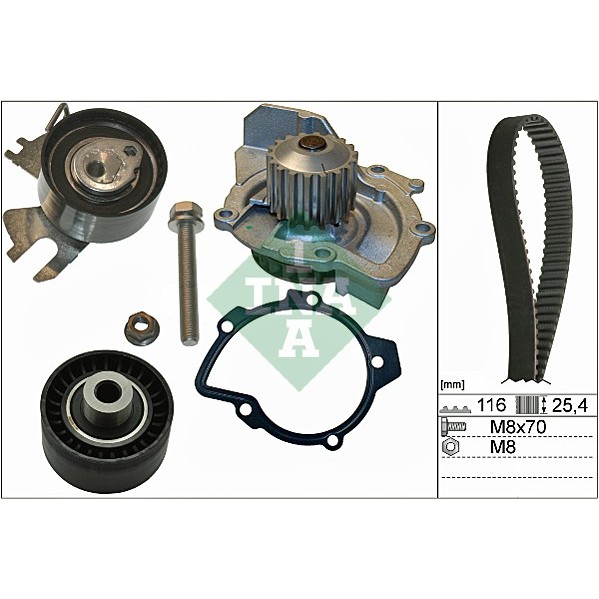 Слика на Комплет ребрест ремен + водна пумпа INA 530 0558 31 за Ford Mondeo 4 Saloon 2.0 TDCi - 140 коњи дизел