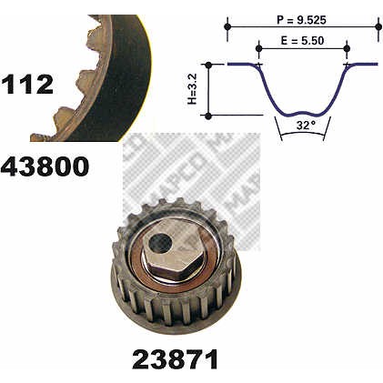 Слика на Комплет ребрест ремен MAPCO 23800 за Seat Ibiza (021A) 1.5 i - 89 коњи бензин