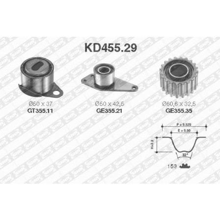 Слика на Комплет ребрест ремен SNR KD455.29 за Renault Megane 1 (BA0-1) 1.9 DTi - 82 коњи дизел