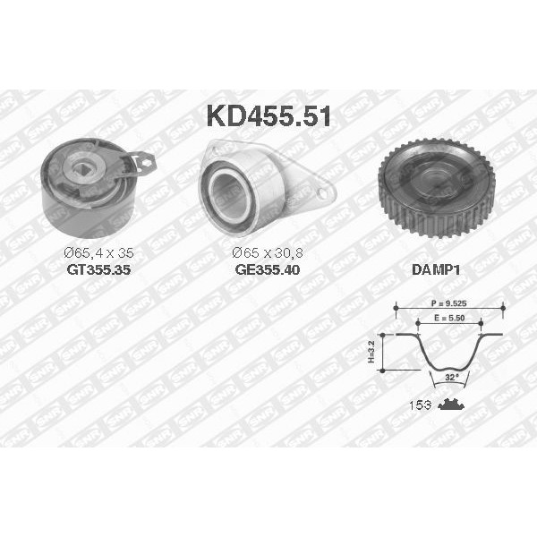 Слика на Комплет ребрест ремен SNR KD455.51 за Renault Megane 1 (BA0-1) 1.9 dTi (BA08, BA0N) - 98 коњи дизел