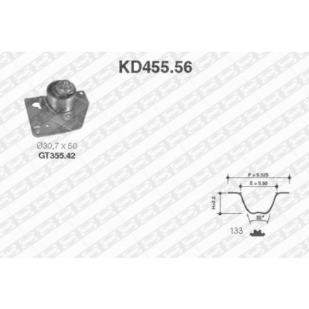 Слика на Комплет ребрест ремен SNR KD455.56 за Renault Laguna 2 Grandtour (KG0-1) 1.9 dCi (KG05) - 92 коњи дизел