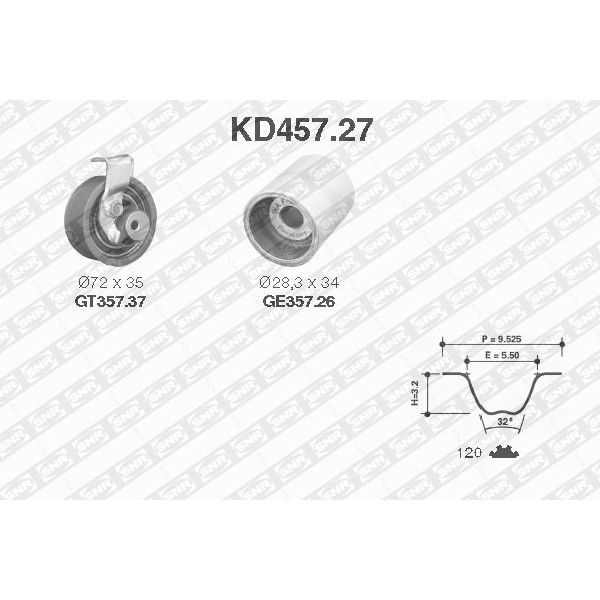 Слика на Комплет ребрест ремен SNR KD457.27 за VW Jetta 4 (1J2) 1.9 TDI - 150 коњи дизел