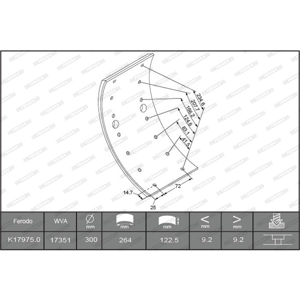 Слика на комплет сопирачка облога, добош сопирачки FERODO PREMIER K17975.0-F3549 за Mercedes T2 (609) 814 D (670.364, 670.365, 670.366) - 136 коњи дизел