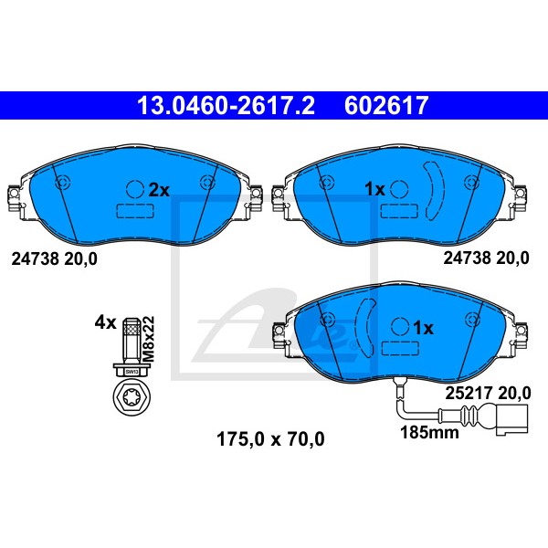 Слика на комплет феродо, дискови кочници ATE 13.0460-2617.2 за VW Golf 7 Estate (BA5) 1.6 TDI - 90 коњи дизел