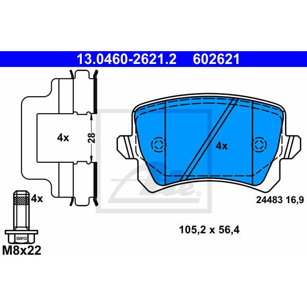 Слика на комплет феродо, дискови кочници ATE 13.0460-2621.2 за VW Passat 6 Sedan (B6,3c2) 1.9 TDI - 105 коњи дизел