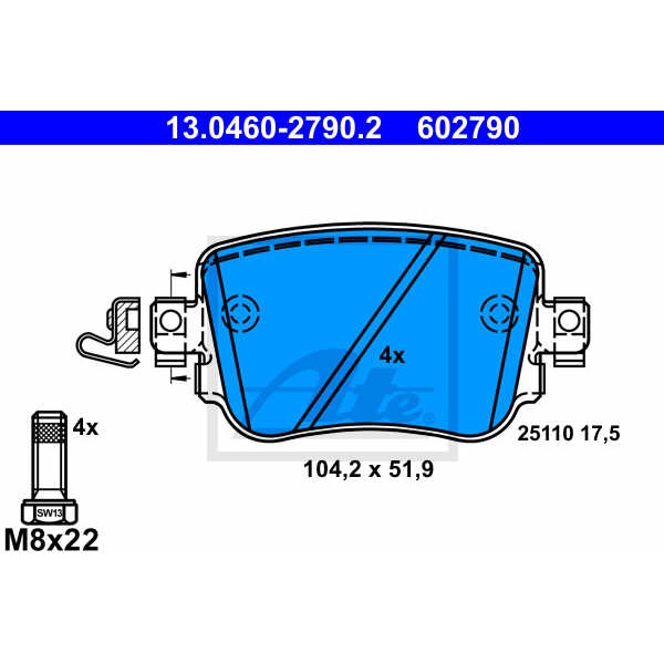 Слика на комплет феродо, дискови кочници ATE 13.0460-2790.2 за VW Caddy Alltrack Estate (SAB) 2.0 TDI 4motion - 150 коњи дизел