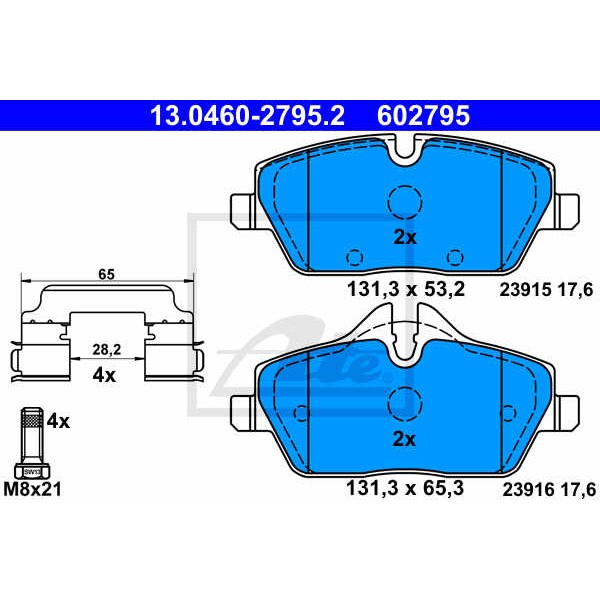 Слика на комплет феродо, дискови кочници ATE 13.0460-2795.2 за Mini Clubman (F54) One - 102 коњи бензин