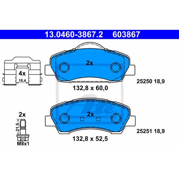 Слика на комплет феродо, дискови кочници ATE 13.0460-3867.2 за Citroen C4 Cactus 1.6 HDi 100 - 99 коњи дизел