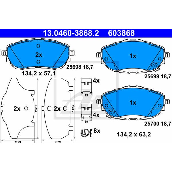 Слика на комплет феродо, дискови кочници ATE 13.0460-3868.2 за Toyota Corolla (NZE18, ZRE18) 1.4 D-4D - 90 коњи дизел