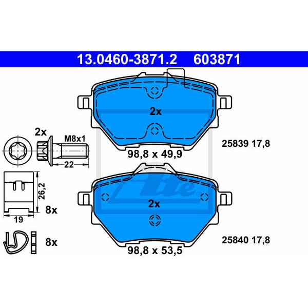 Слика на комплет феродо, дискови кочници ATE 13.0460-3871.2 за Peugeot 3008 SUV 1.5 BlueHDi 130 - 131 коњи дизел