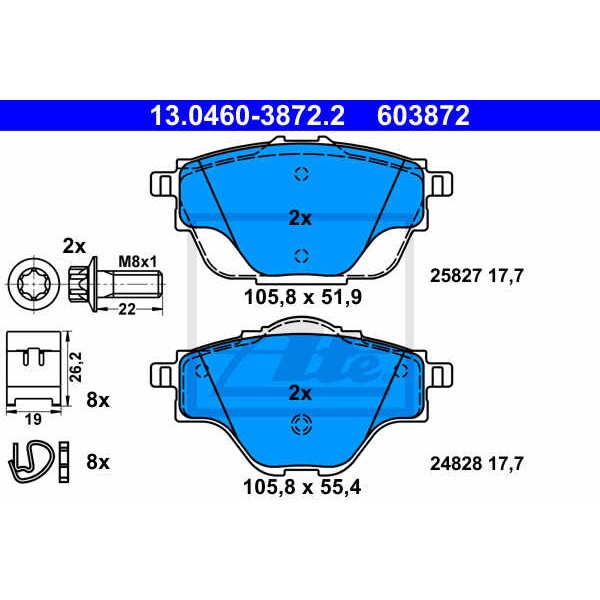 Слика на комплет феродо, дискови кочници ATE 13.0460-3872.2 за Citroen C4 Grand Picasso 2 1.2 THP 130 - 130 коњи бензин