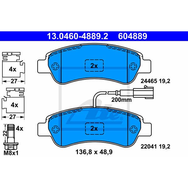 Слика на комплет феродо, дискови кочници ATE 13.0460-4889.2 за Fiat Ducato BOX 250 115 Multijet 2,0 D - 116 коњи дизел